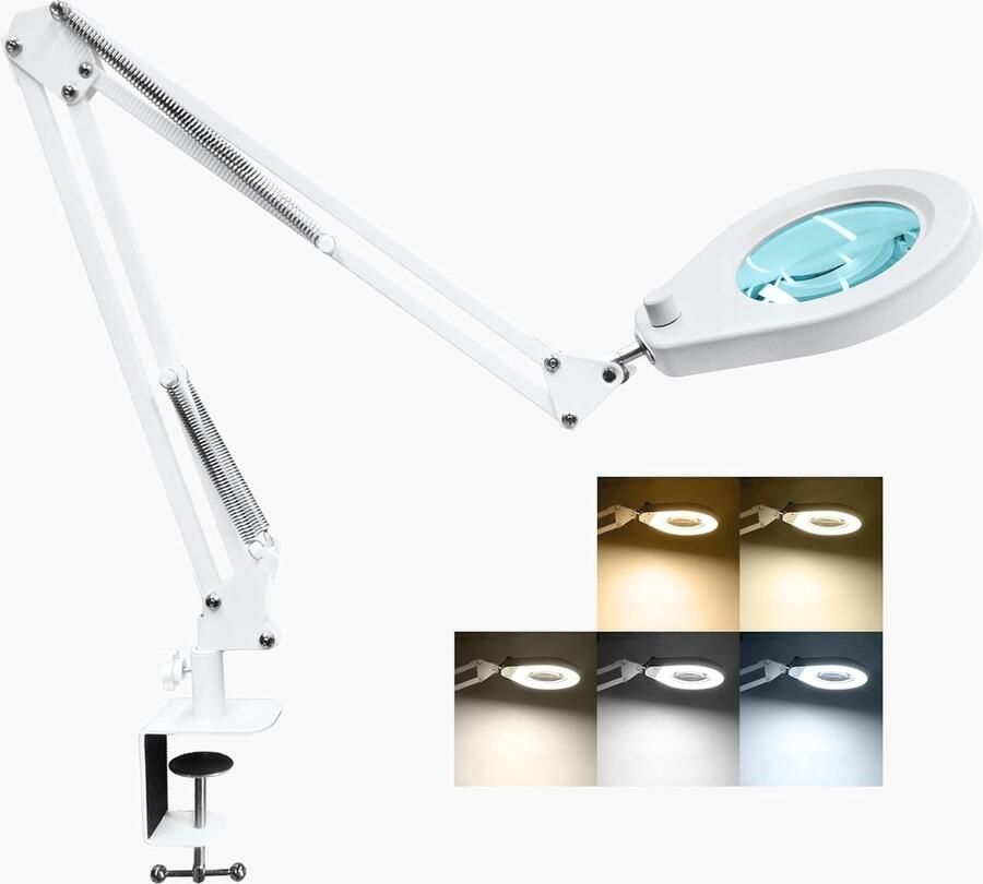 Led Vergrootlamp met Klem 5x Dimbare Loep en Multifunctionele Verlichting voor Hobby en Werk