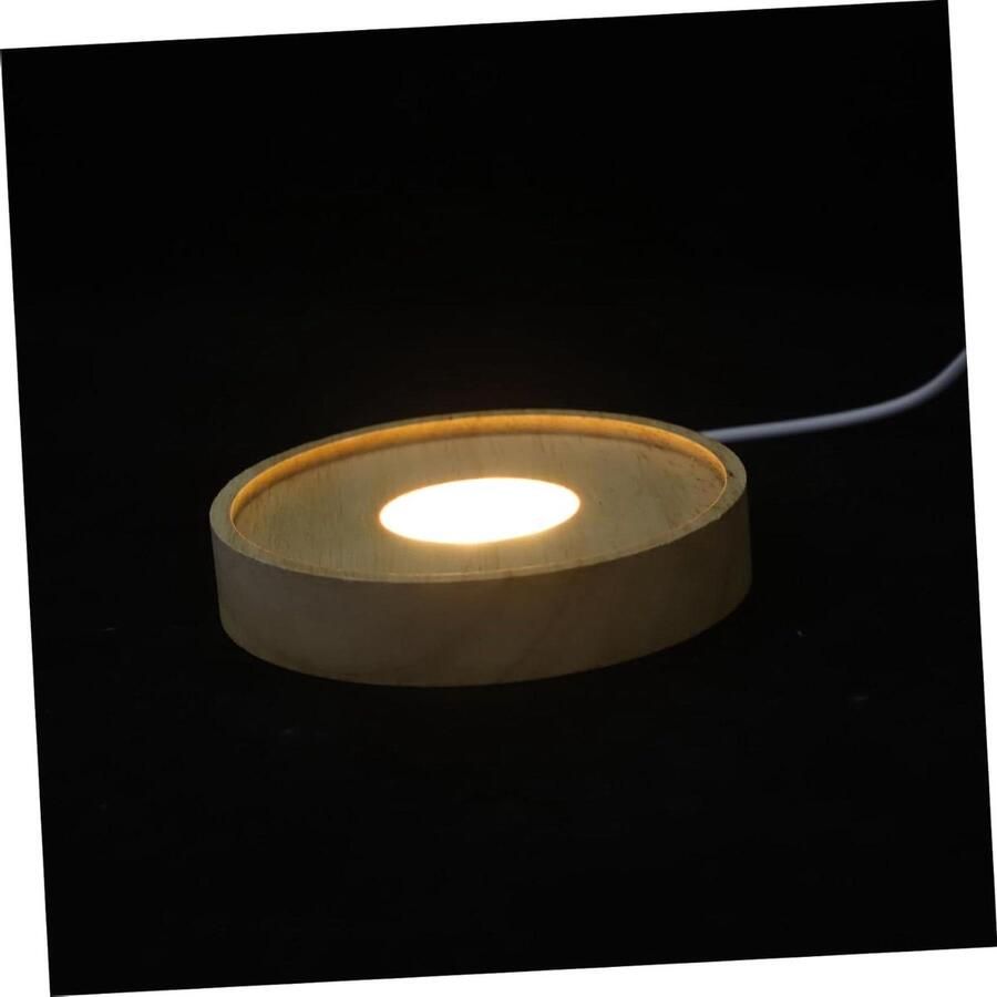 Allecto plus LED-verlichte houten voet voor kristallen bal glazen kunst lichtvoet bureau opzetstuk nachtlampje 3D kristalglas wit hout geel licht