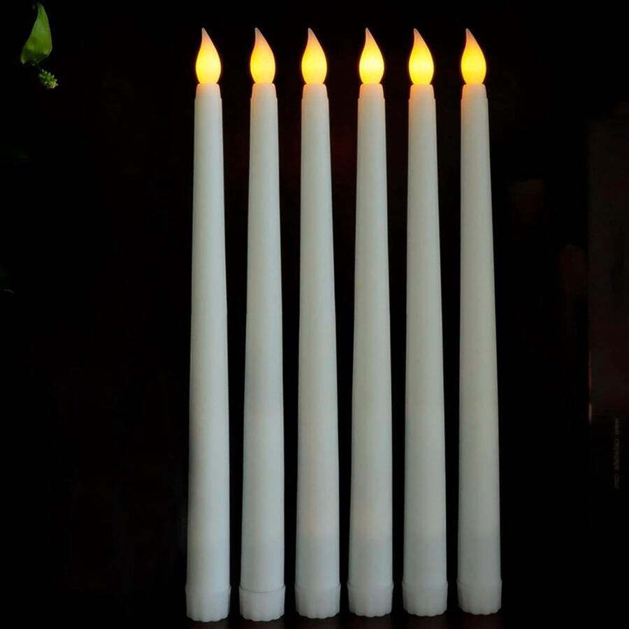LED Vlamloze Kaarsen Set van 6 Witte Batterij Aangedreven Staafkaarsen Lange Kaarsen voor Kerstmis Bruiloft Tafel Verjaardag Feest Thuis Decoratie