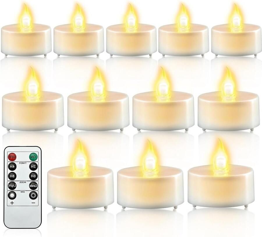 LED Waxinelicht Kerst LED Waxinelicht met timer afstandsbediening vlamloos flikkerend elektrisch batterij theelicht voor thuis kamer tafel Halloween kerstdecoratie 12 stuks