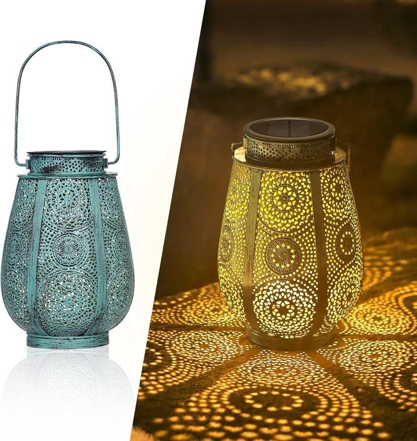 Led-zonnelamp voor buiten hangend vintage metaal IP65 waterdicht lantaarn op zonne-energie voor buiten decoratie tafel terras balkon binnenplaats outdoor tuinlantaarn 15 lumen