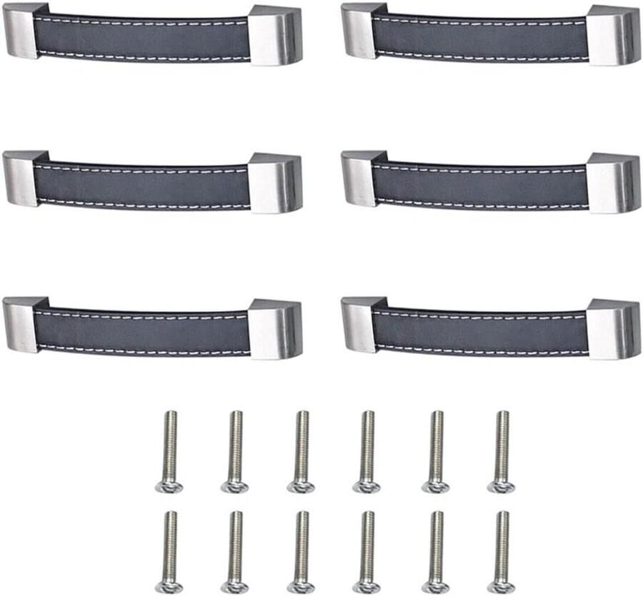 Lederen handgrepen 6 stuks deurknoppen voor keukenkasten Vintage lade grepen met schroeven Meubel handgrepen van leer in zwart Geschikt voor kasten in werkkamer en woonkamer