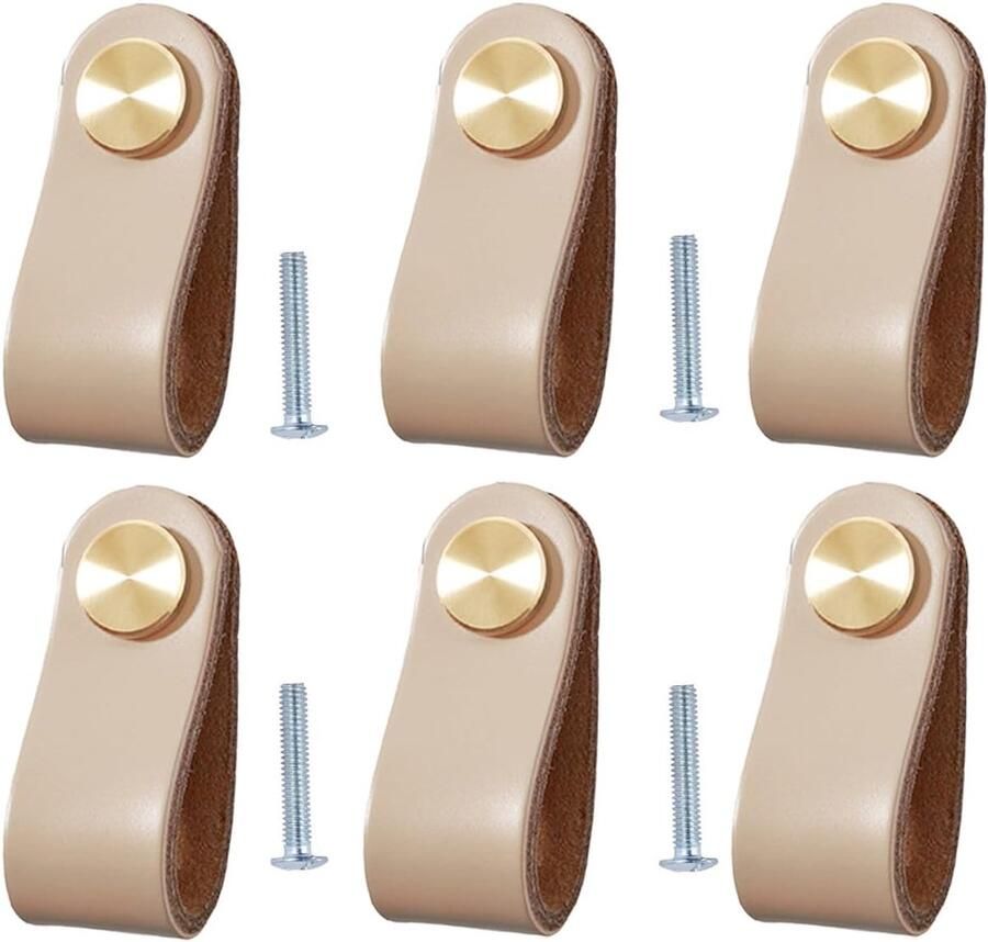 Lederen handgrepen voor meubels handgemaakt 6 stuks 6 4 x 2 5 cm bruin