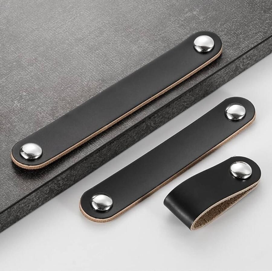 Lederen Kast Trekt Handgrepen voor Meubels 8 Stuks Zwart Leer