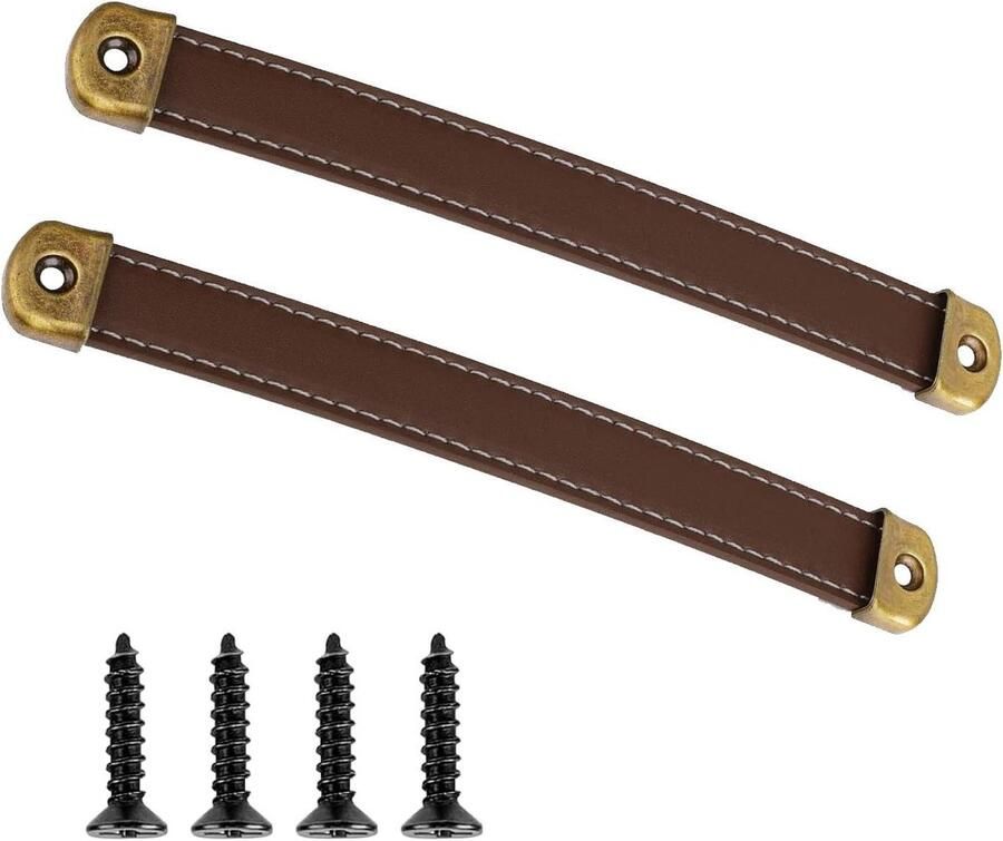 11 2 stuks lederen ladehandvatten Vintage lederen kofferhandvatten Lederen ladehandgrepen met montageschroeven Lederen riemhandgrepen (donkerbruin)
