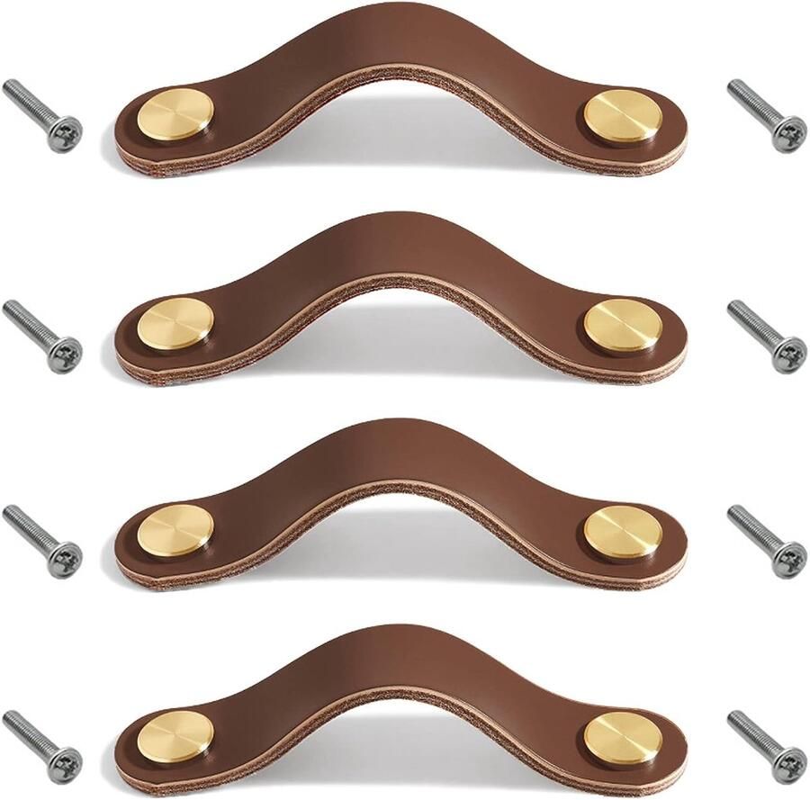 Lederen Meubelgrepen Kastgrepen voor Keukenkasten 4 Stuks Bruin Hoogwaardige Kwaliteit