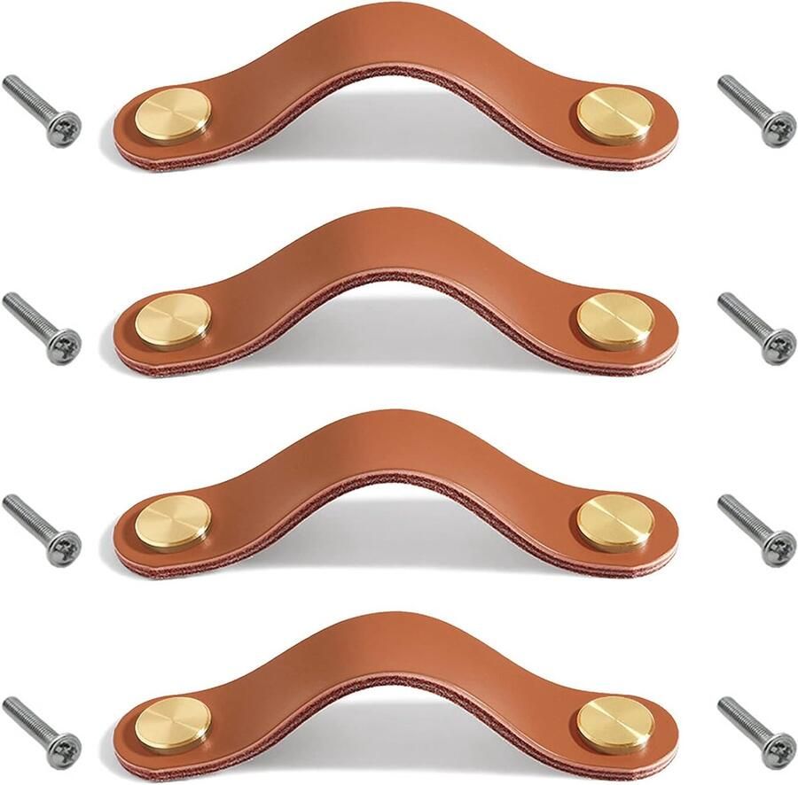 Lederen meubelgrepen set van 4 lichtbruin dubbel gat
