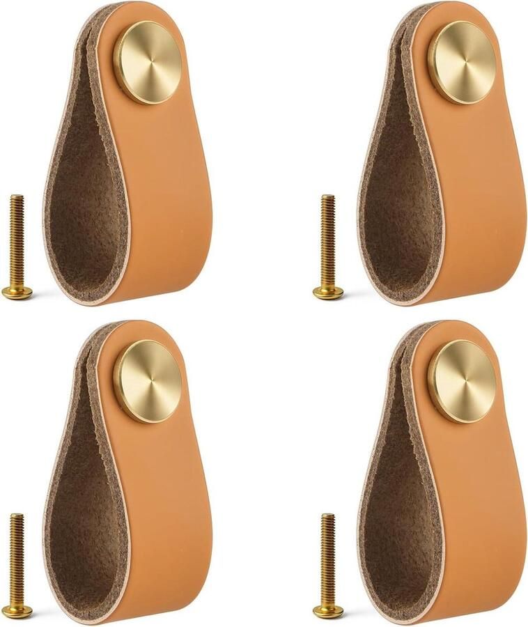 Brenzoos Set van 4 lederen meubelgrepen in chique vintage stijl voor kasten