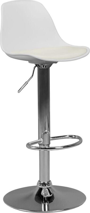 Rootz Living Rootz Lederlook Barkruk Elegant Chroom Frame Draaibare Zitting Verstelbare Hoogte Witte Zitting 110kg Capaciteit 84-104cm x 40cm x 40cm