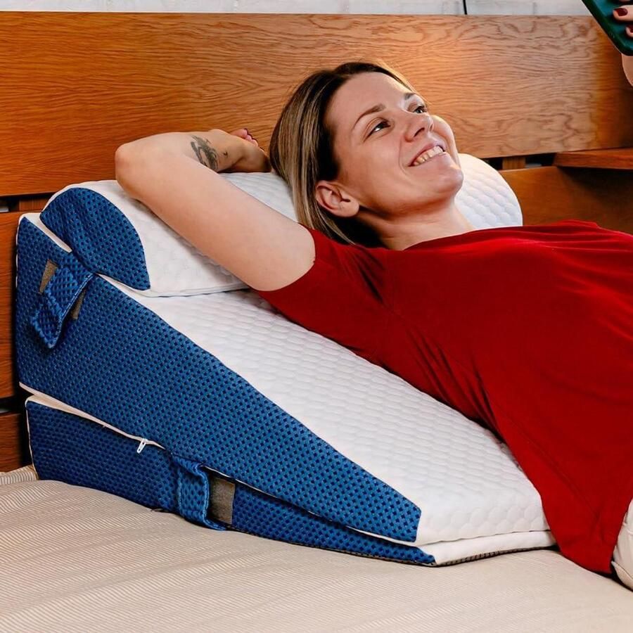 Leeskussen 3 Hoogtes Extra Breed 60x60x30 cm Anti-Reflux Kussen voor Volwassenen Rugsteun en Wedge om Matras Verhogen Inclusief Comfortabel Lendekussen Veelzijdig Gebruik