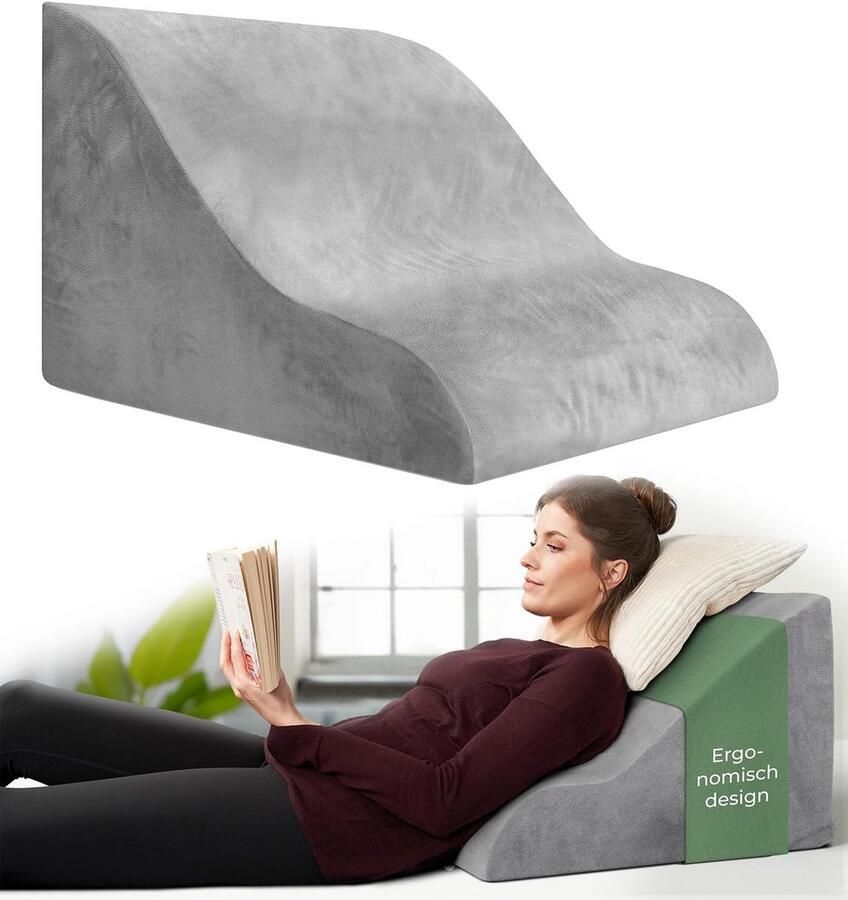 Leeskussen Bed Rugkussen Sofa Ontspannen Zitten Traagschuim Vulling Smal Formaat Grijs - Foto 2