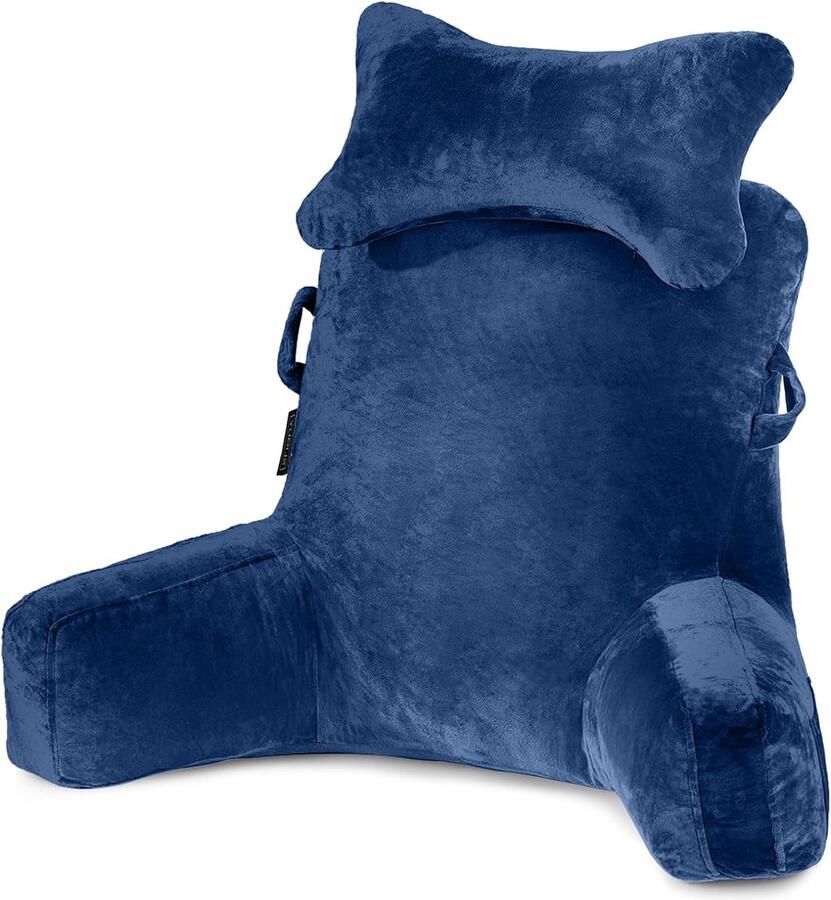 Leeskussen bedkussen kussen met afneembare nekrol en hogere steunarm om in bed bank of vloerrugleuning leeskussen rugkussen voor volwassenen om te lezen tv te kijken blauw