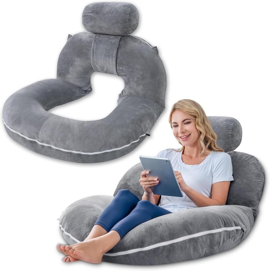 Leeskussen met klein kussen Rugkussen om in bed te zitten om te lezen te voeden en te ontspannen Leeskussen voor volwassenen moeders en kinderen Zitkussen voor in bed