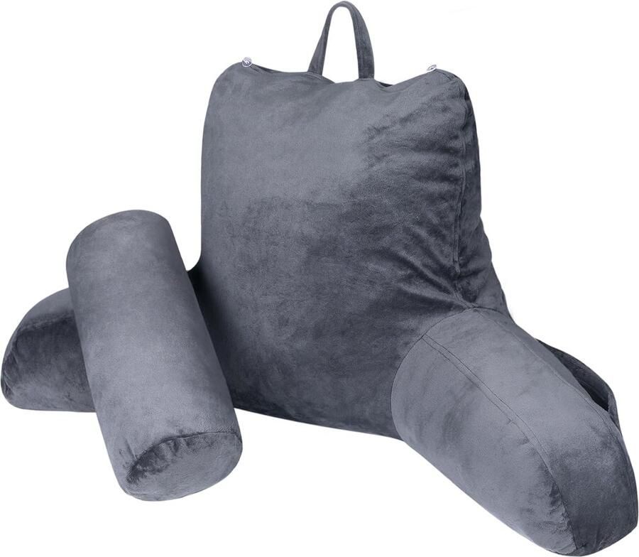 Leeskussen met nekrol rugkussen voor bed & bank Grijs (Extra Groot)