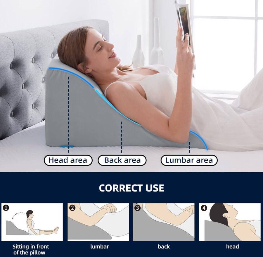 Leeskussen voor bed en bank traagschuim wigkussen ergonomisch rugkussen perfect voor rugondersteuning bij het ontspannen spelen lezen of televisie kijken breed
