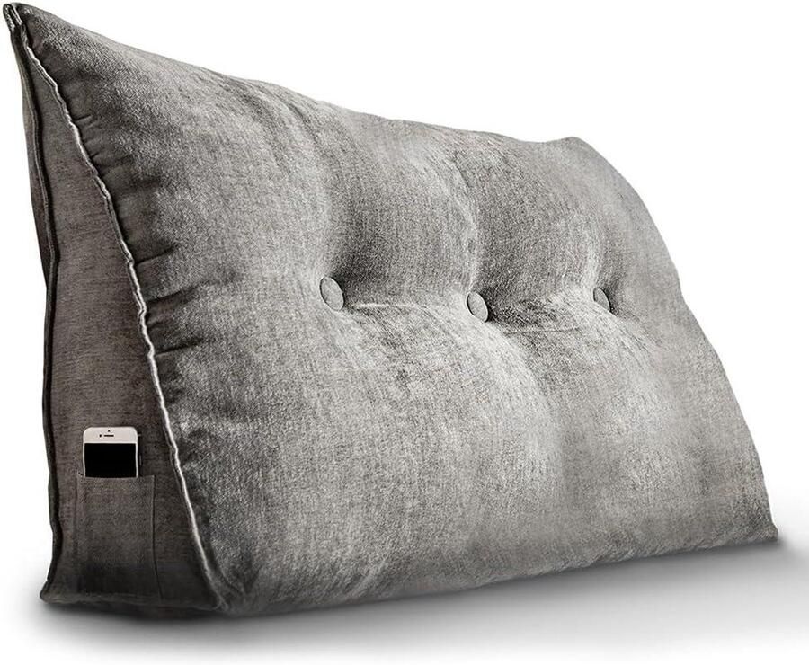 Leeskussen voor bed en bank Wigvormig positioneringsteunkussen met wasbare hoes (Grijs 100 cm)