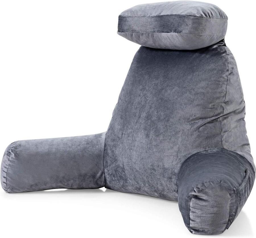 Leeskussen voor in bed ergonomisch rugkussen met armleuning en nekrol driehoekig kussen 100 x 56 x 74 cm met versnipperd traagschuim leeskussen voor in bed