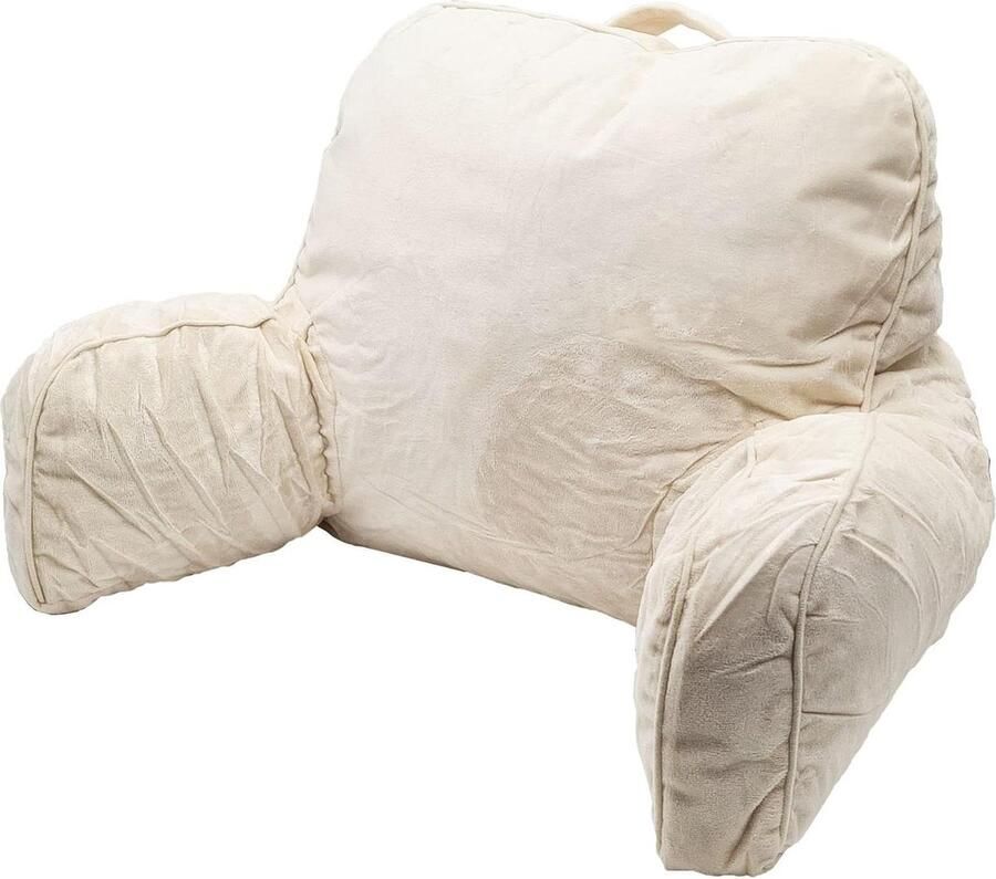 Leeskussen voor in bed Leeskussen-rugkussen met armleuningen Schuimvlokken polyester fluweel 25 kg 42 cm D 77 cm B 45 cm H Crème 25847. leeskussen voor in bed