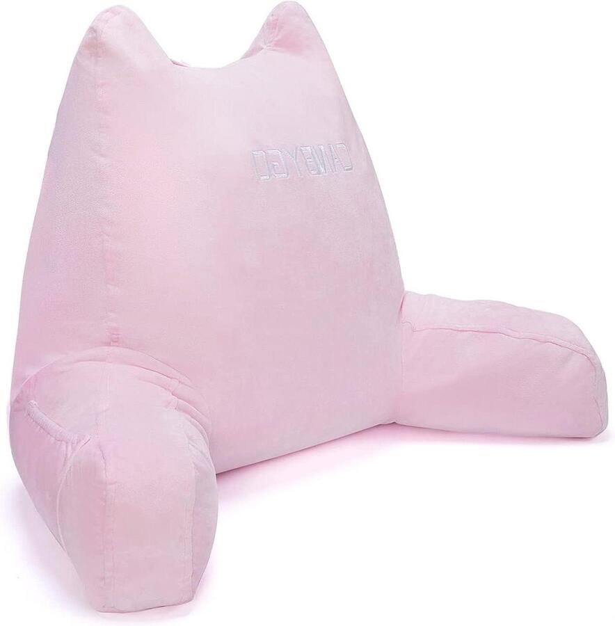 Leeskussen voor in bed met armleuningen traagschuim roze tv kijken wasbare overtrek leeskussen voor in bed