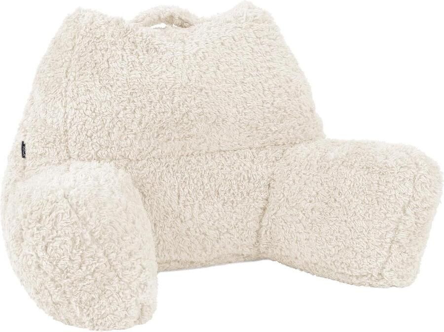 Leeskussen voor in bed Teddybeer knuffelkussen Natuurlijk extra groot en pluizig Sherpa-fleece Bonen gevuld Rugsteun leeskussen voor in bed