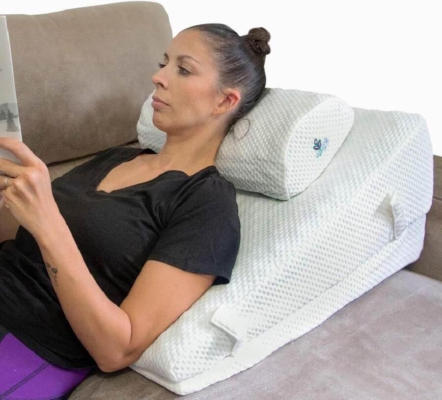 Leeskussen voor in bed visco-elastisch 3-delig 60x48x30 incl lendenkussen zittend slapen leeskussen voor in bed