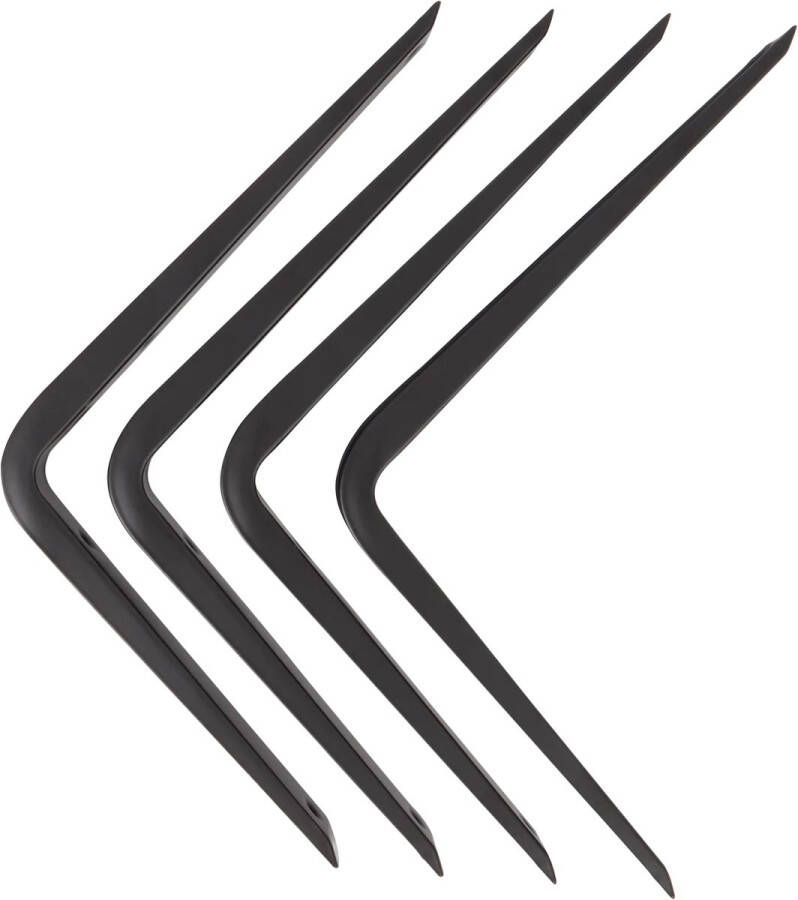 Omid Home Leg plank dragers Draagbeugel Rek Beugel Plank Plankendragers Wandplank Staal Metaal Set van 8 stuks 25 x 20 cm Dubbele Bevestiging zwart