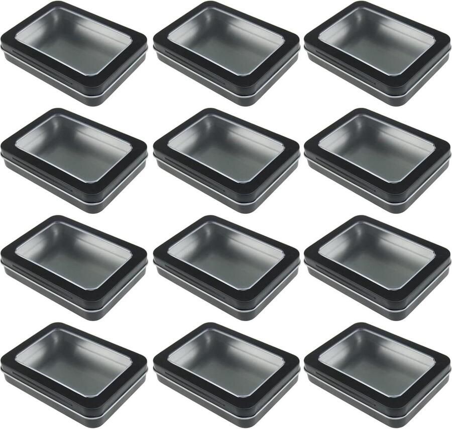 Lege rechthoekige metalen opbergdozen veelzijdig 12 stuks zwart metalen 115 x 85 x 22 mm