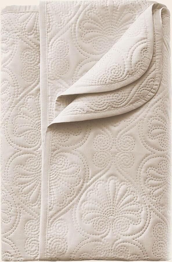 Leila Elegante sprei in crème 170 x 210 cm veelzijdige woondeken als bedsprei of bankovertrek sprei voor bed en bank quilt in patchwork stijl ideaal als sprei