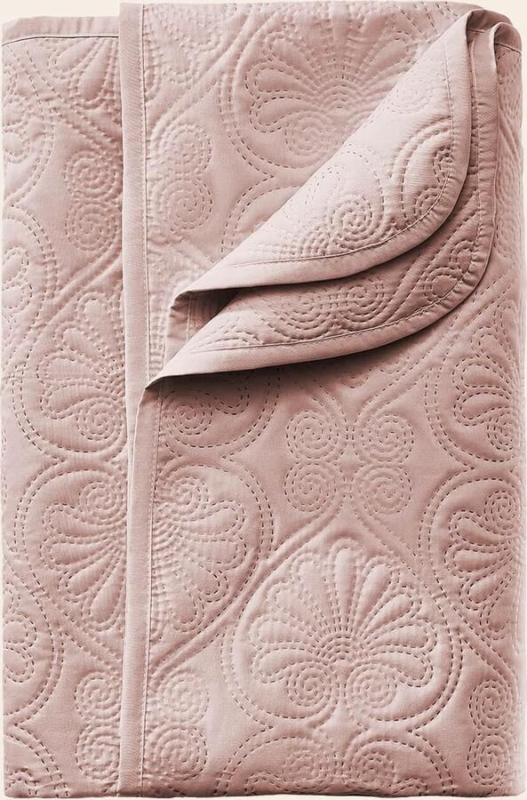 Leila Elegante sprei in poederroze 220 x 240 cm veelzijdige woondeken als bedsprei of bankovertrek sprei voor bed en bank quilt in patchwork stijl ideaal als sprei
