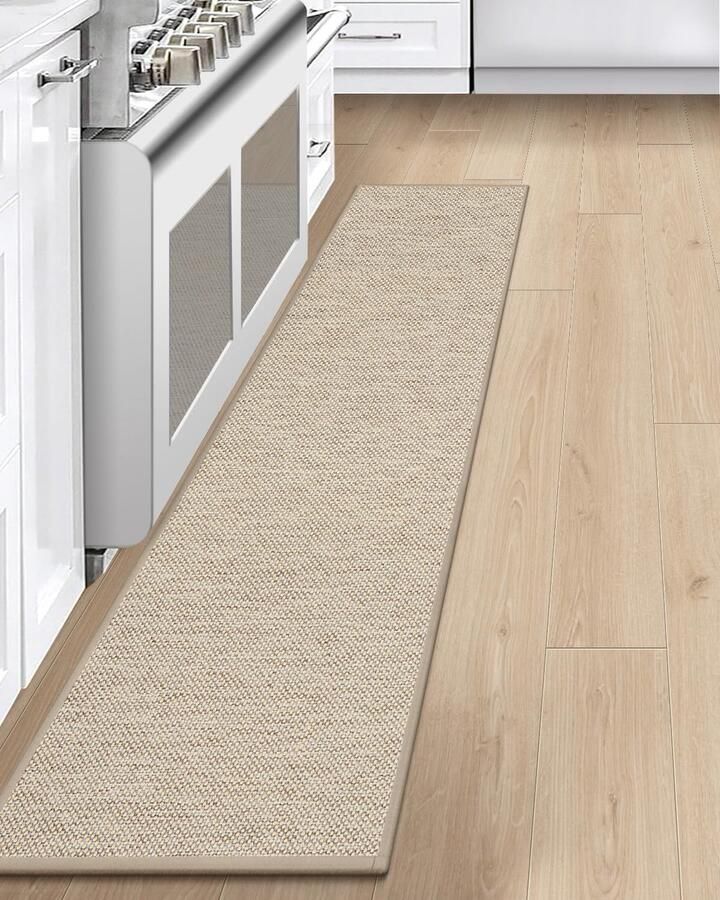 LEKEEPGO Keukenmat Wasbaar Antislip 43x200cm Keukenloper Antislip Keukenmatten Wasbare Tapijtloper Gang Absorberende Tapijtloper voor Keuken Gang Wasruimte Beige
