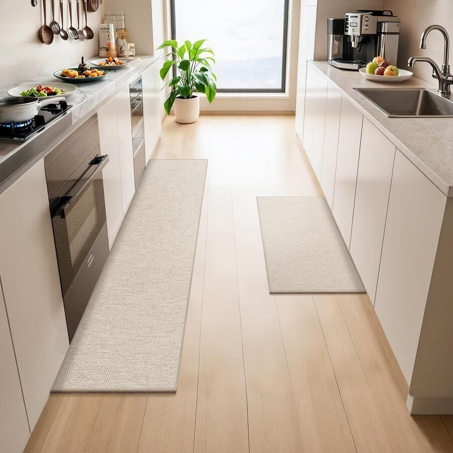 LEKEEPGO Wasbaar keukenkleed antislip 43x75cm + 43x150cm 2-pack antislip keukenlopers keukenmatten wasbaar tapijt voor de gang absorberend tapijt voor de keuken gang wasruimte beige