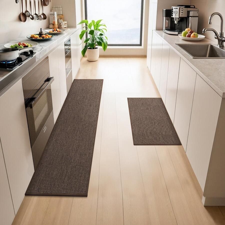 LEKEEPGO Wasbaar keukenkleed antislip 43x75cm + 43x150cm 2 stuks antislip keukenlopers keukenmatten wasbaar tapijt loper gang absorberend tapijt loper voor keuken gang wasruimte bruin