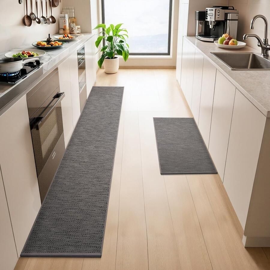 LEKEEPGO Wasbaar keukenkleed antislip 43x75cm + 43x200cm 2 stuks antislip keukenlopers keukenmatten wasbaar tapijt loper gang absorberend tapijt loper voor keuken gang wasruimte grijs
