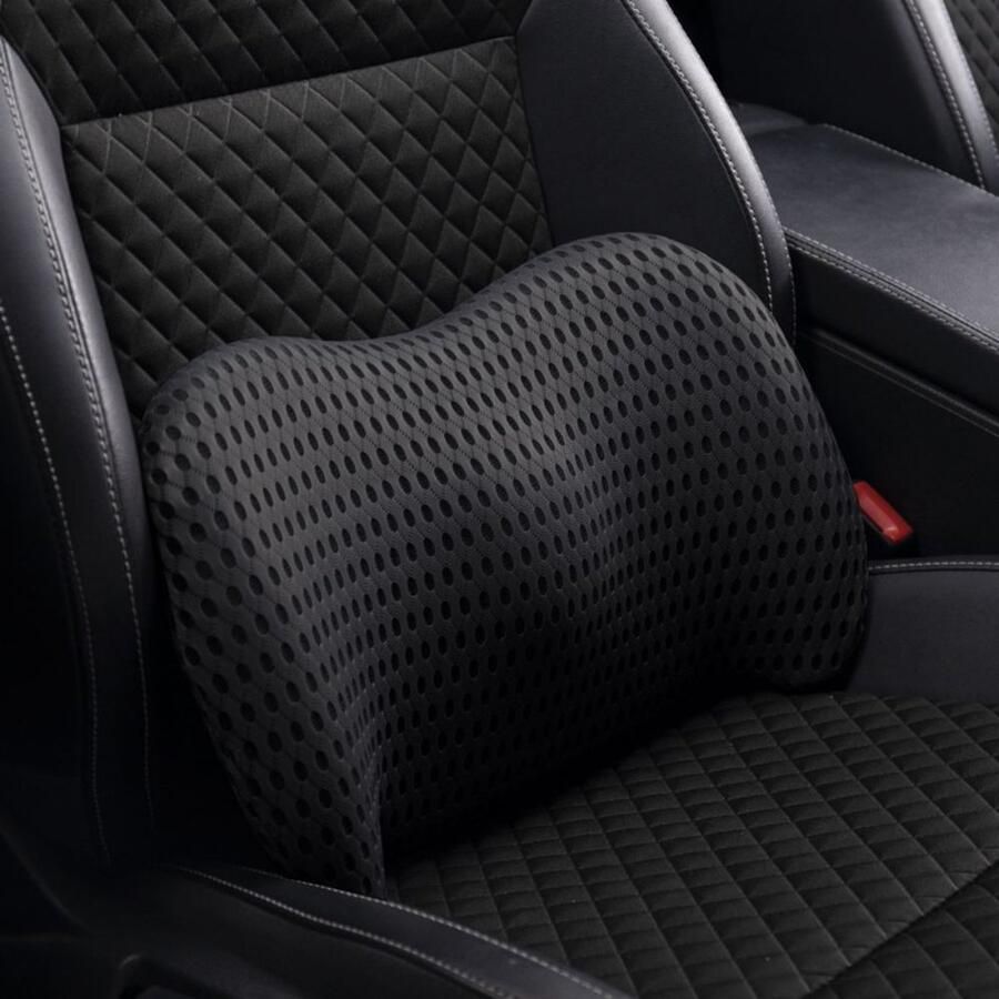 Lendenkussen lendensteunkussen van traagschuim voor auto bureaustoel ergonomisch gestroomlijnd rugsteunkussen voor verlichting van pijn in de onderrug rugkussen voor auto stoel reizen (ademend mesh-model met opbergzak)