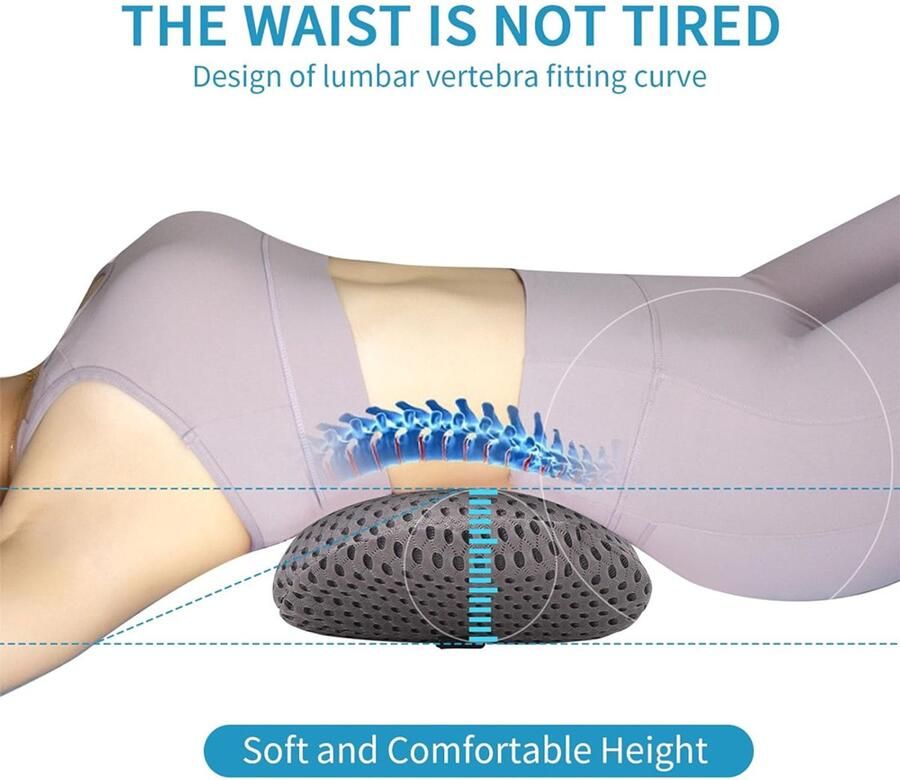 Lendenkussen rugkussen met afneembare elastische band antislip lendensteun lendenkussen voor bureaustoel Lendenkussen（grijs）
