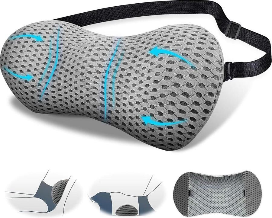 Lendenkussen Traagschuim Lendenkussen voor Autostoel Bureaustoel Bed Bank Stoel Lumbaal Steunkussen Grijs Rugkussen Auto