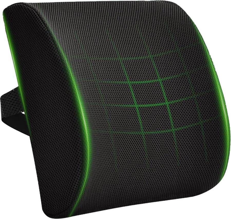 Lendenkussen voor Auto Bureaustoel en Rolstoel Ergonomisch gevormd rugkussen met traagschuim Wasbare hoes (Zwart)