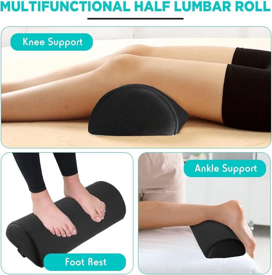 Lendenkussen voor bureaustoel en auto Halve maan lendenrol van hoge dichtheid schuim Rugsteun voor juiste zithouding Comfortabel en ergonomisch (210 gram)