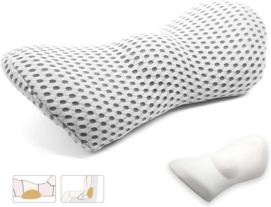 Venkuber Lendensteun Kussen Met Binnenzijde van Geheugenschuim Ruggensteun Kussen Rugkussen voor Ondersteuning bij Rugpijn Ergonomisch Geschikt voor Kantoorstoel Luie Stoel Bed (Lichtgrijs)