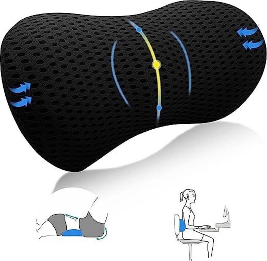 Lendensteunkussen orthopedisch lendenkussenbed ondersteunt de taille vermindert de drukverlichting in de taille door ischias van de wervelkolom comfortabel ademend slapende lendensteun (zwart)
