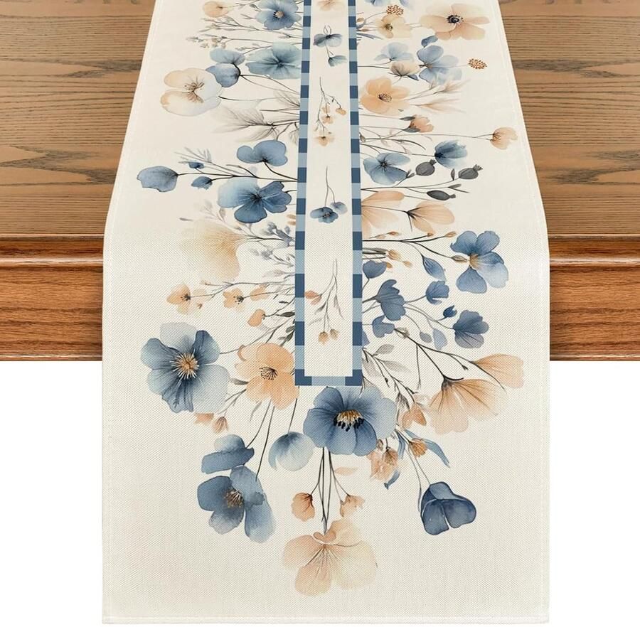 Lenteblauwe Tafelloper Modern Design 1 stuk Beige stof 183 x 33 cm