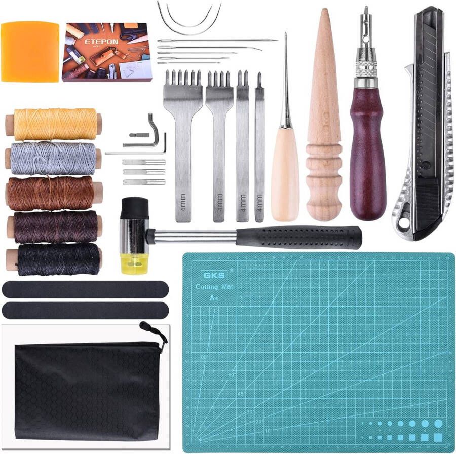 Leren gereedschapsset 29 stuks leeg knutselen leerbewerkingsgereedschap voor leerbewerking doe-het-zelf