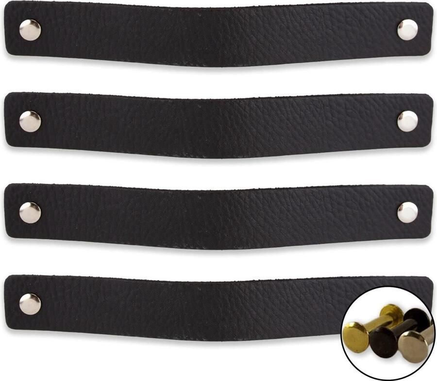 Leren handgrepen voor meubels 4 stuks zwart 20 x 2 5 cm