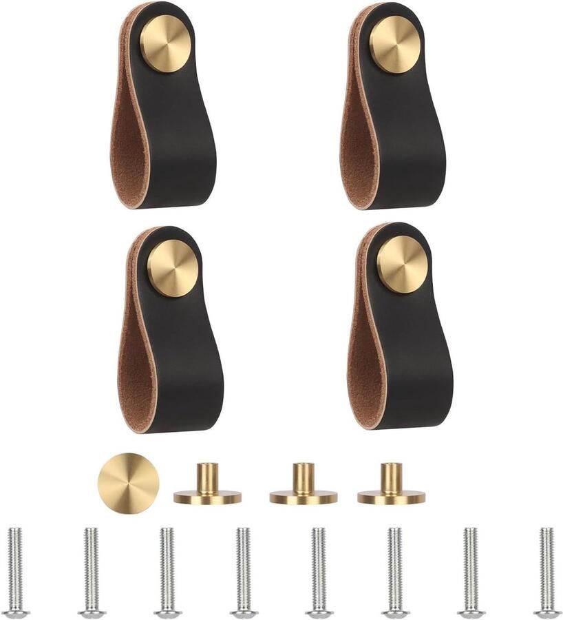 Leren handgrepen voor meubels geschikt voor kast en keukendeur 4 stuks zwart 13 x 2 5 cm