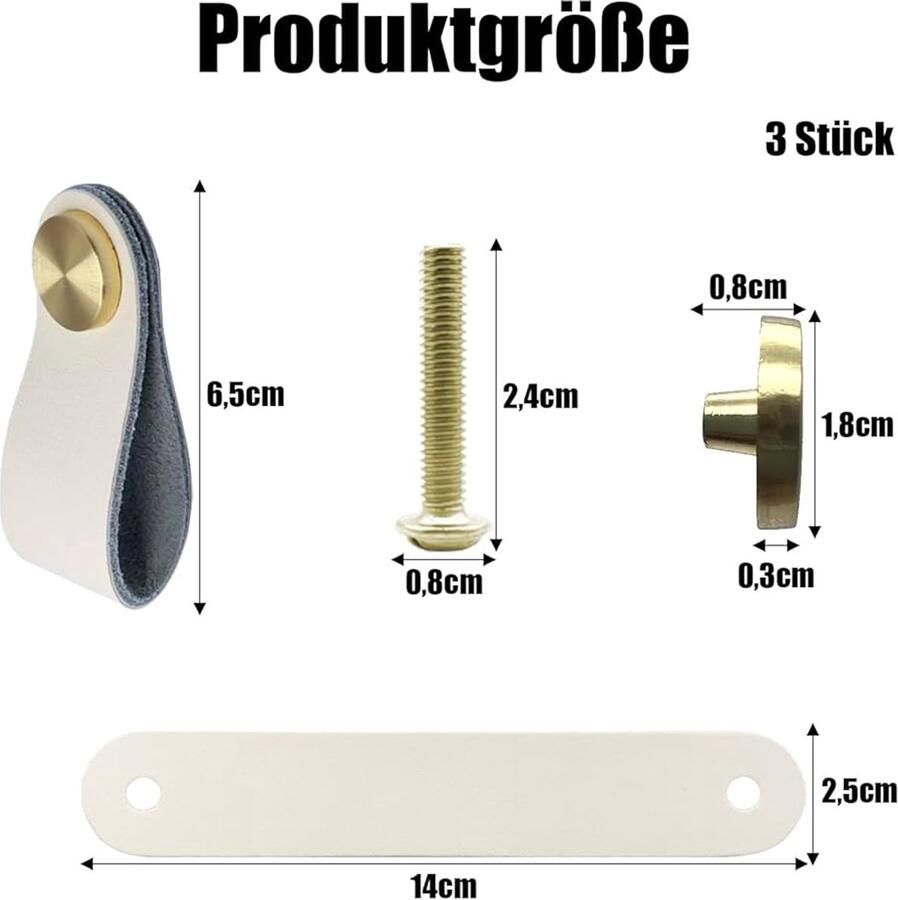 Leren handgrepen voor meubels melkwit set van 3 leder 6 5 x 2 5 cm