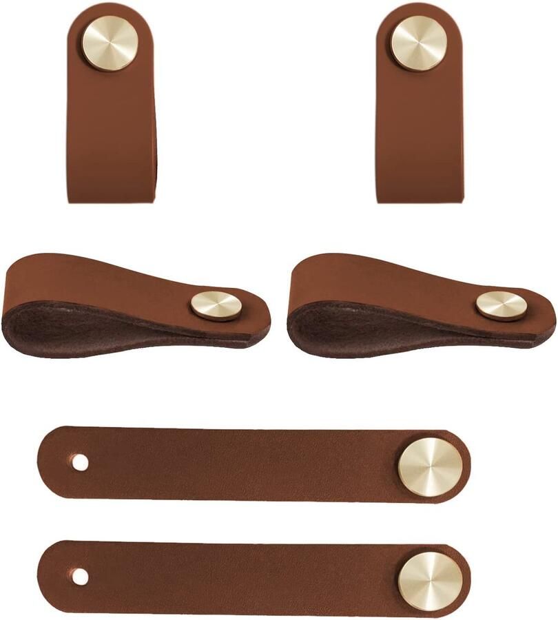 Leren handgrepen voor meubels set van 6 bruin hoogwaardig leer