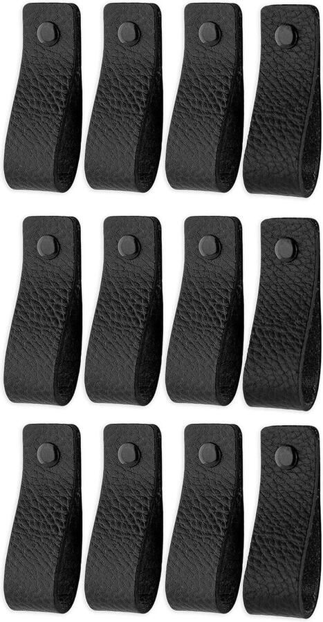 Leren handgrepen voor meubels Zwart 12 stuks 165 x 25 cm Kast handgreep Deurgreep Keuken Badkamer Kasten Dressoir Hout Brute Strength cabinet handle black