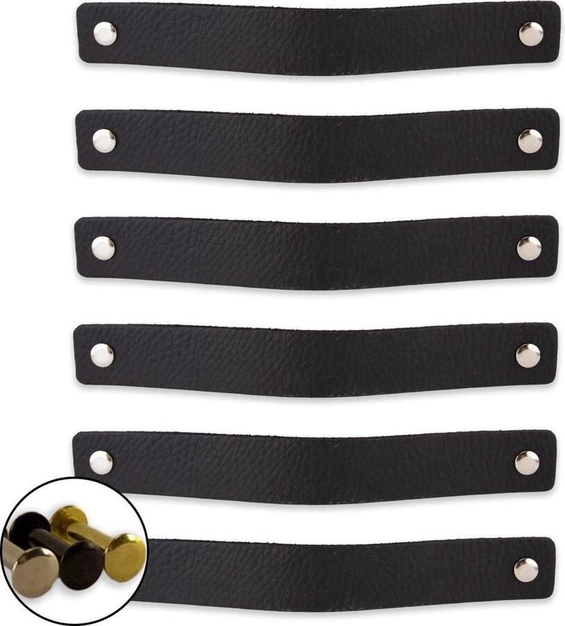 Leren handgrepen voor meubels Zwart 6 stuks 20 x 25 cm Kast handgreep Keuken Badkamer Kasten Dressoir Hout cabinet handle black