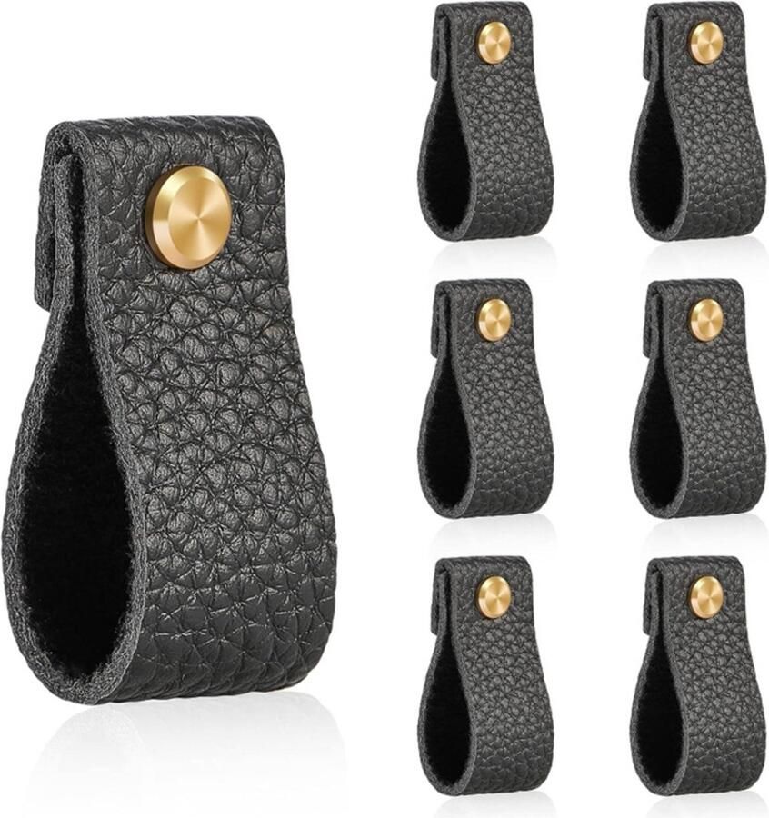 Leren handgrepen Zwarte leren meubelgrepen Set van 6 18 x 2 5 cm Elegante leren lusgrepen voor kasten laden en deuren