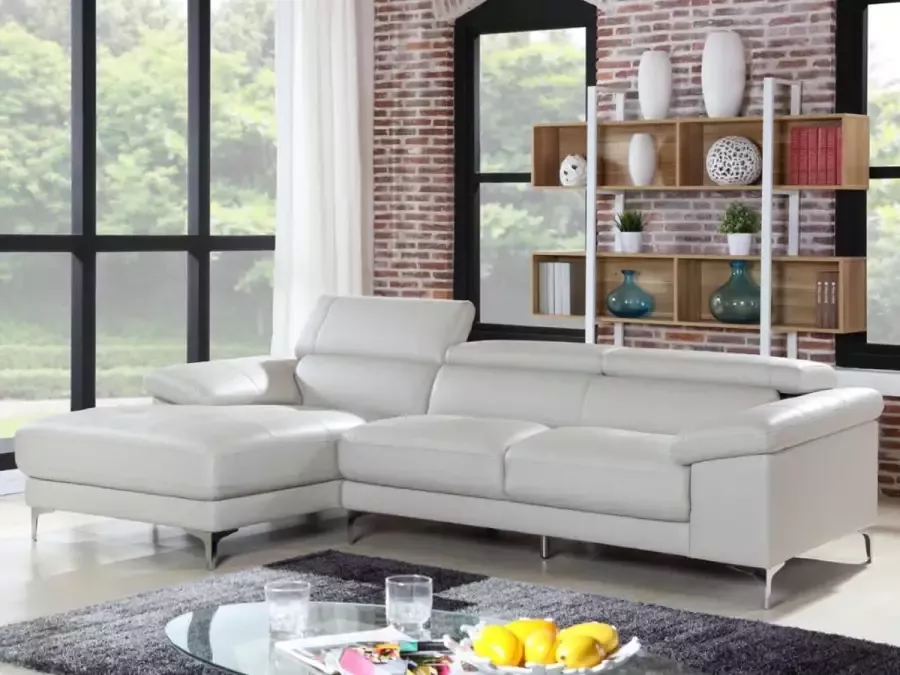 Vente-unique Leren hoekbank SOLANGE wit Hoek links L 265 cm x H 90 cm x D 167 cm - Foto 3